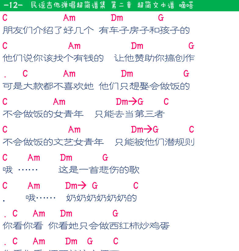 民谣弹唱超简谱集 第12页  嘀嗒  [左上]
