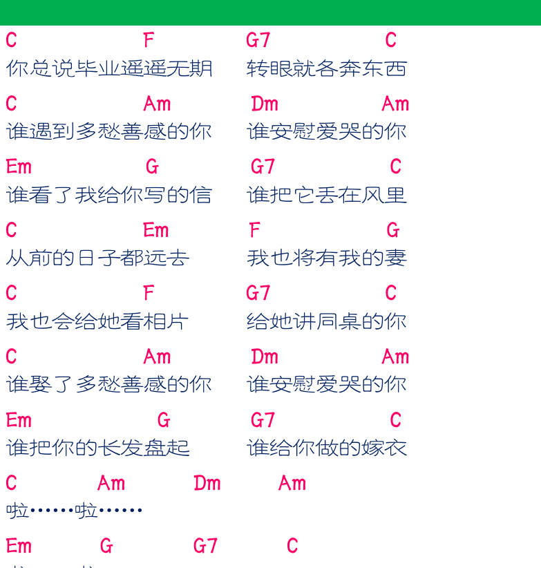 民谣弹唱超简谱集 第14页  同桌的你  [右上]