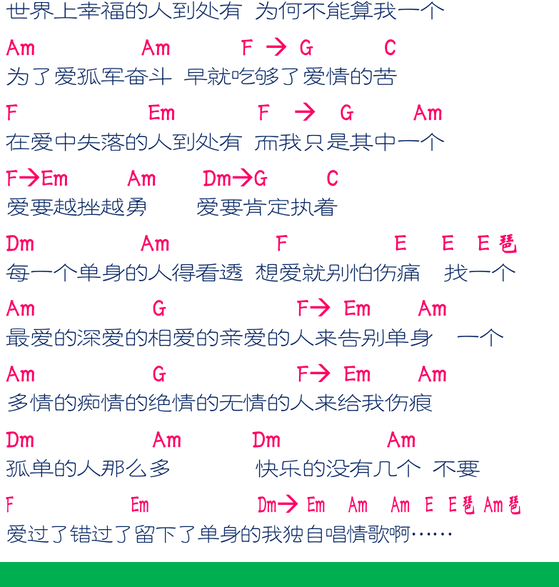 民谣弹唱超简谱集 第17页  单身情歌  九百九十九朵玫瑰  [左下]