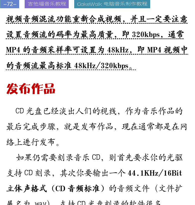 Cakewalk电脑音乐制作教程 第72页  发布作品  第四章_MIDI合成技术  第一节_MIDI数字音乐  MIDI协议  [左上]