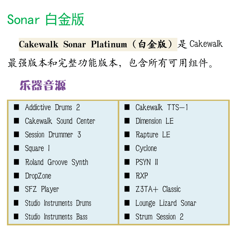 Cakewalk电脑音乐制作教程 第20页  Sonar白金版  乐器音源  效果器  [左下]