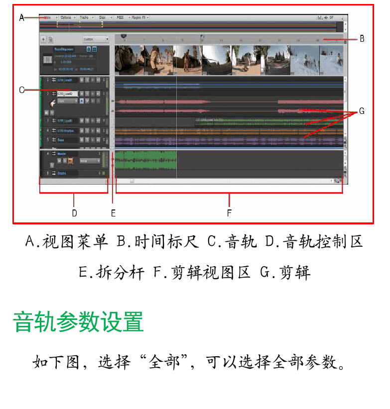 Cakewalk电脑音乐制作教程 第32页  第四节_CAKEWALK工作区  视图区  音轨参数设置  MIDI输出设备  [左下]