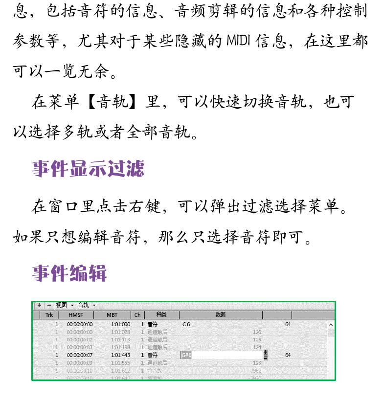 Cakewalk电脑音乐制作教程 第88页  弯音轮窗  事件列表窗  事件显示过滤  事件编辑  MIDI剪辑编辑  普通量化  模板量化  [左下]