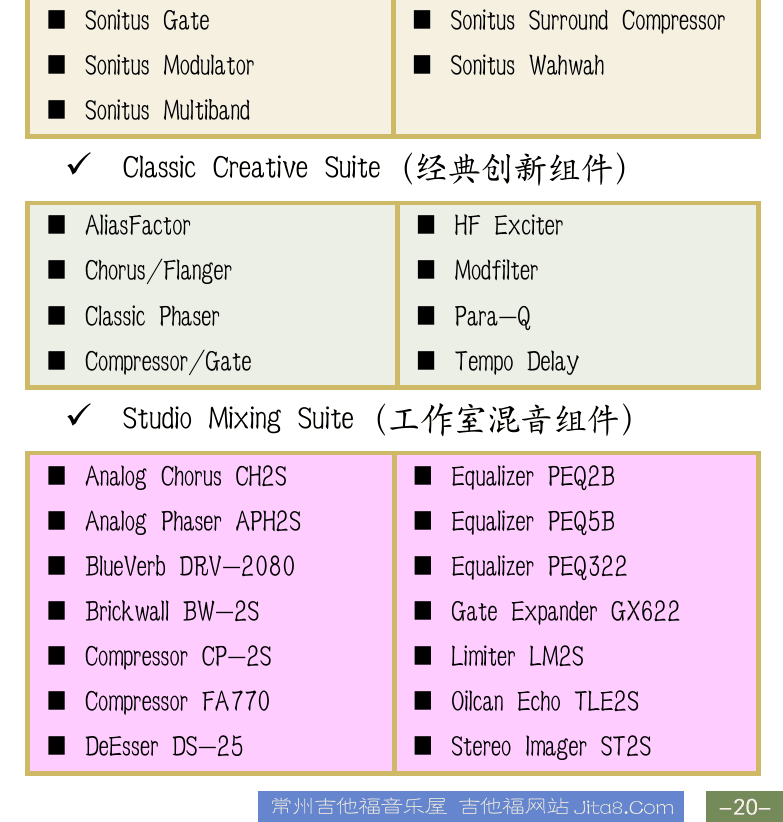 Cakewalk电脑音乐制作教程 第20页  Sonar白金版  乐器音源  效果器  [右下]