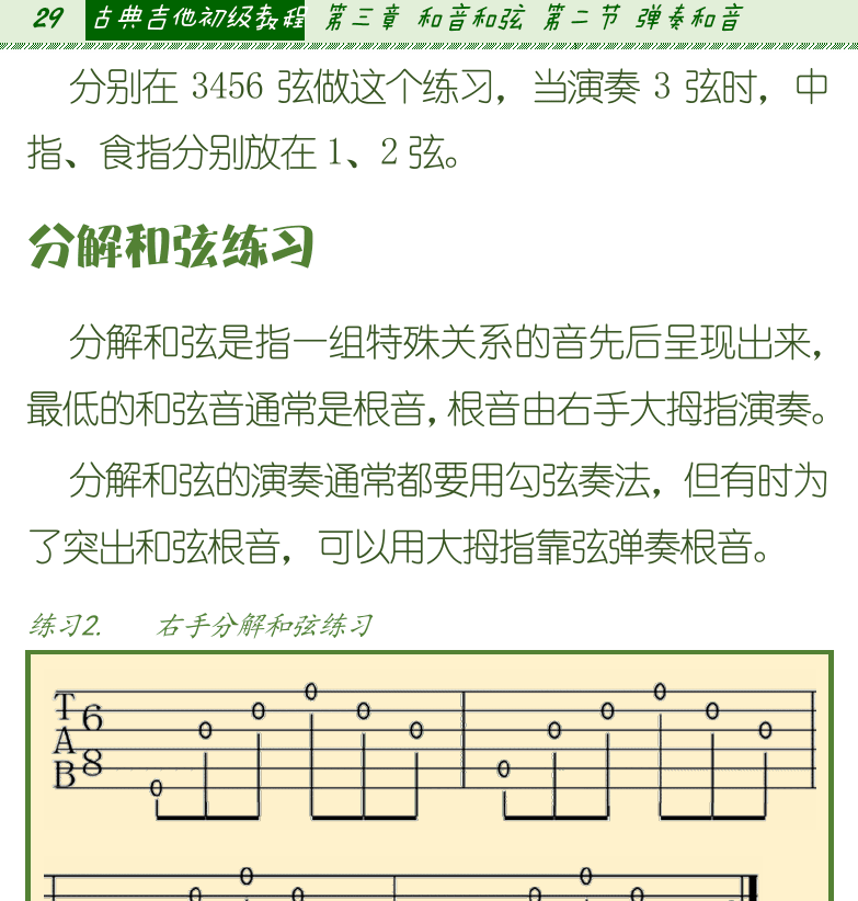 古典吉他初级教程 第29页  分解和弦练习  [左上]