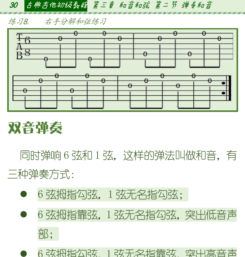 古典吉他初级教程 第30页  双音弹奏  六度和音  [左上]
