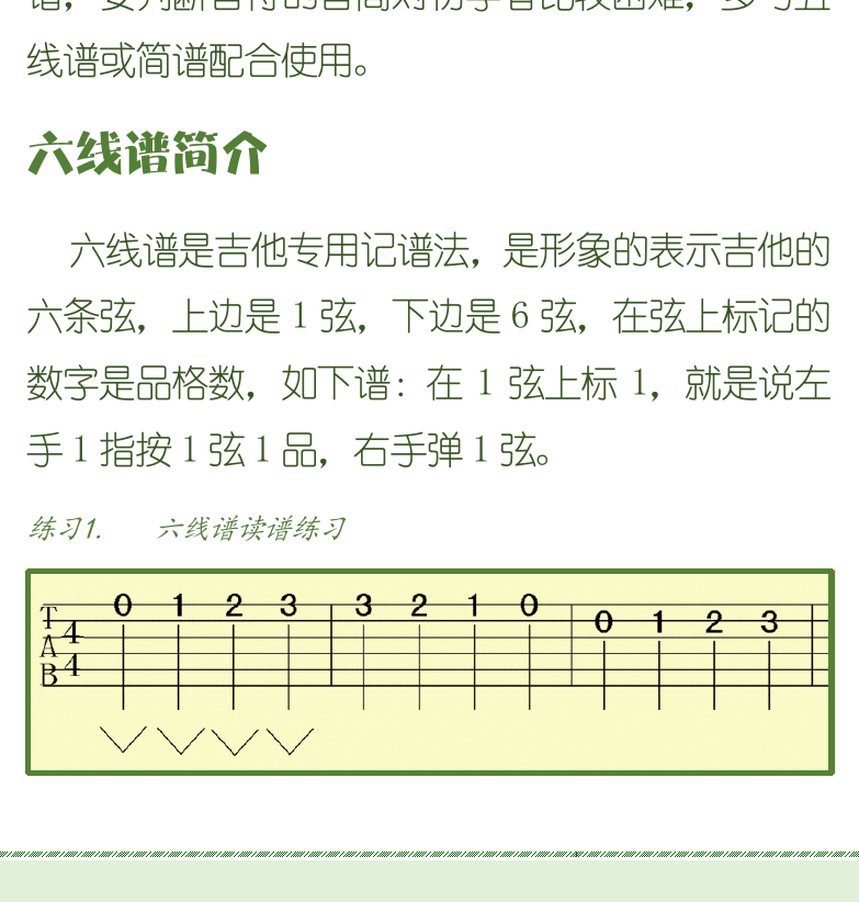 古典吉他初级教程 第20页  第三节_认识六线谱  六线谱简介  音符时值  六线谱和简谱  附点音符  [左下]