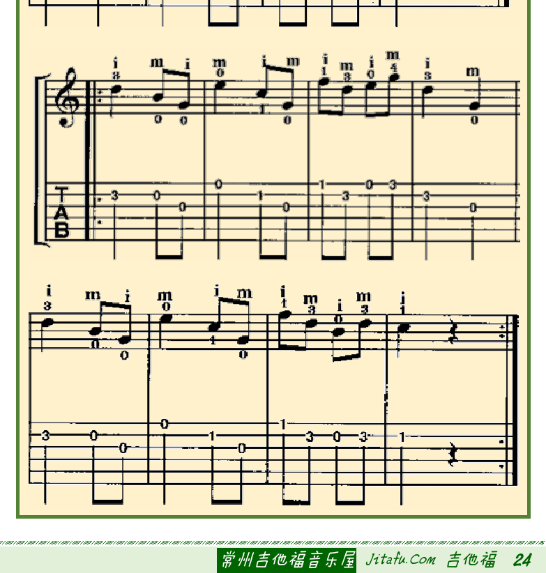 古典吉他初级教程 第24页  世上只有妈妈好  阿瓜多旋律练习曲  [右下]