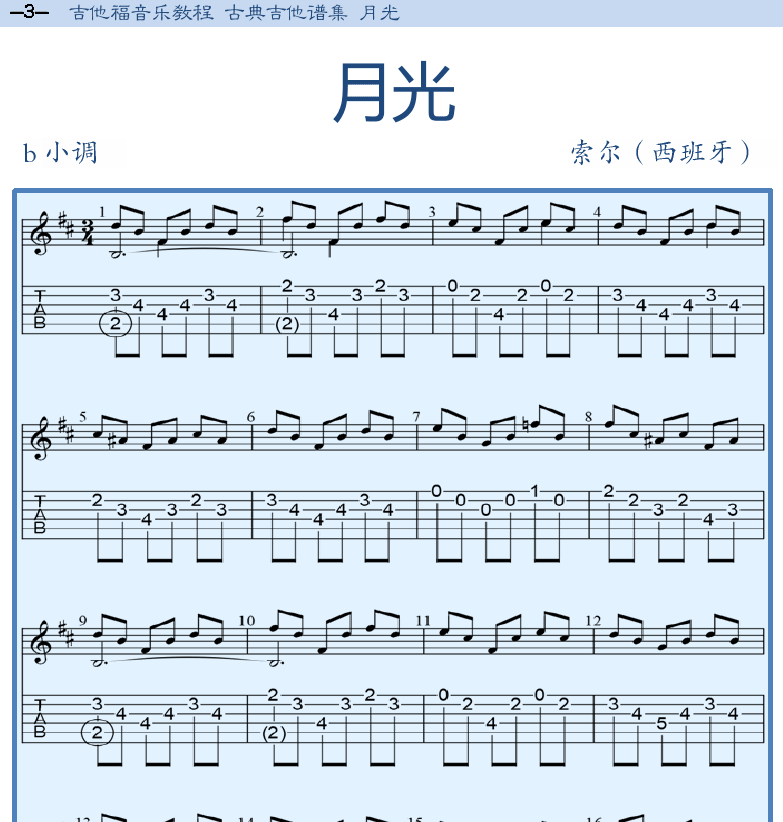 古典吉他谱集 第3页  月光  [左上]