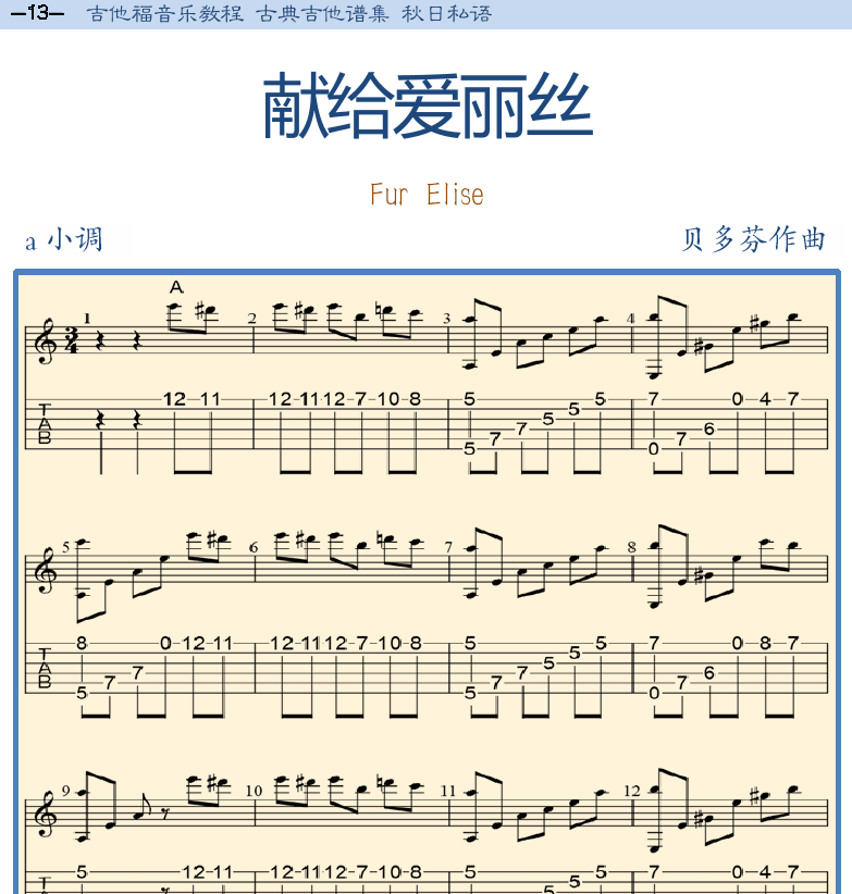 古典吉他谱集 第13页  献给爱丽丝  Fur_Elise  [左上]