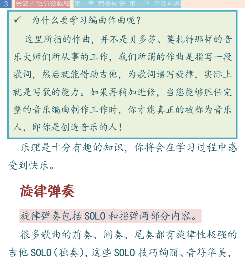 民谣吉他初级教程 第3页  旋律弹奏  和弦弹唱  [左上]