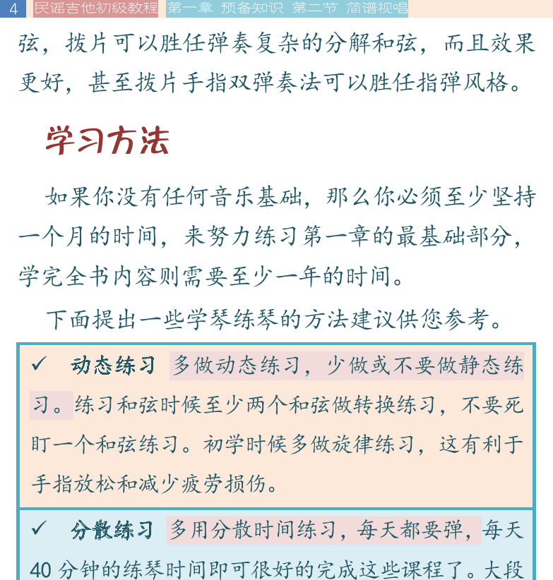 民谣吉他初级教程 第4页  学习方法  第二节_简谱视唱  [左上]