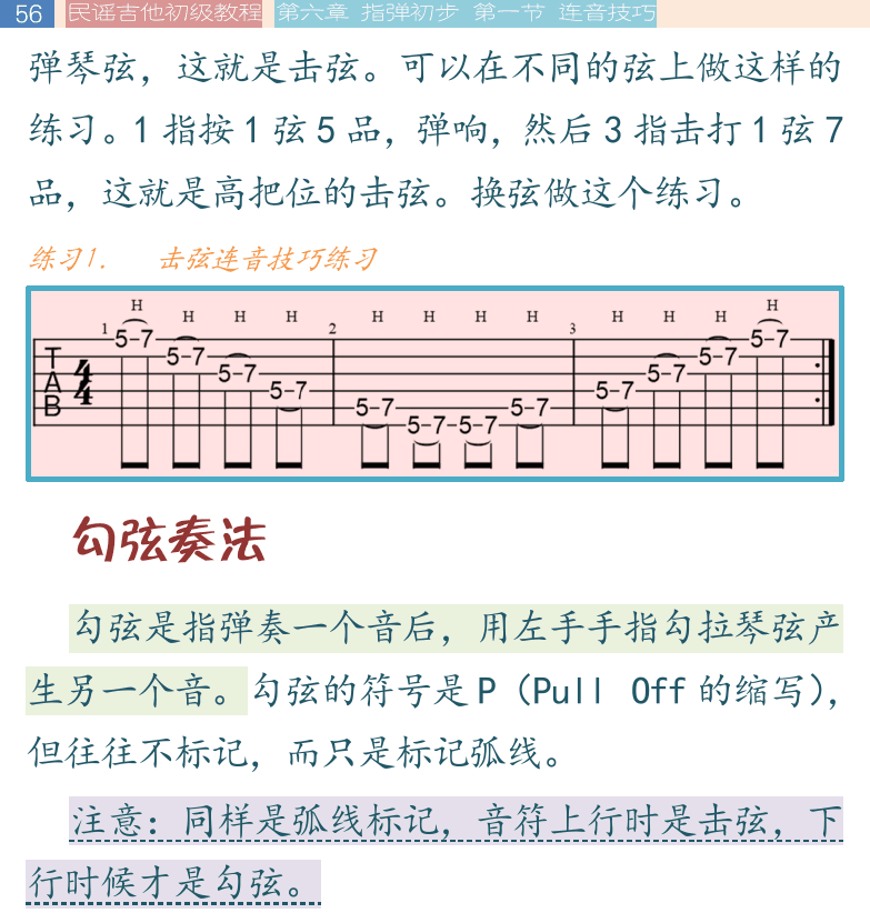 民谣吉他初级教程 第56页  勾弦奏法  滑音奏法  和弦连音  丁香花  [左上]