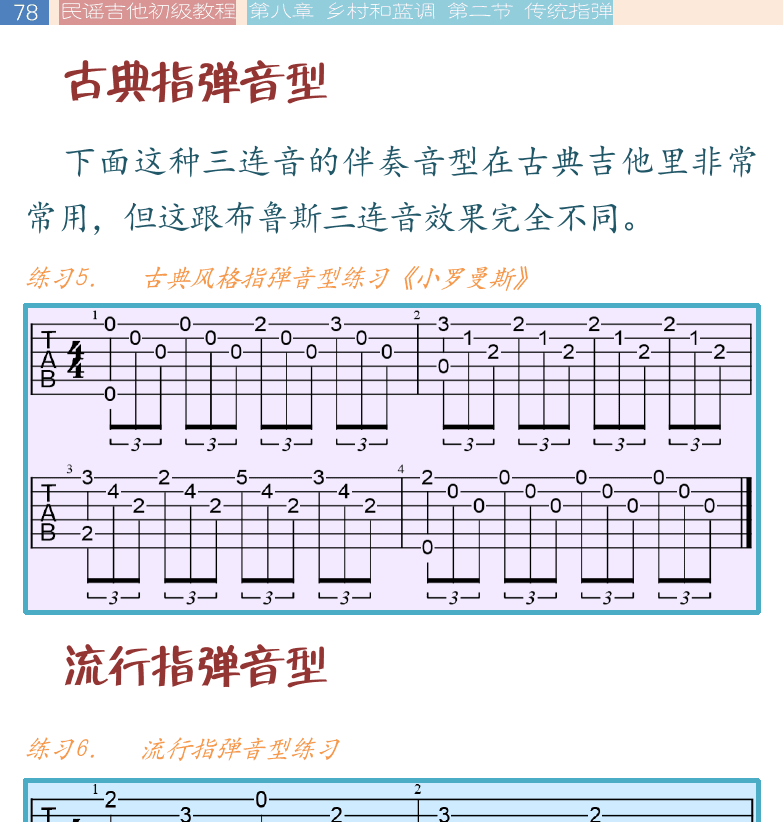 民谣吉他初级教程 第78页  古典指弹音型  流行指弹音型  无用的安慰  Cold_Comfort  [左上]