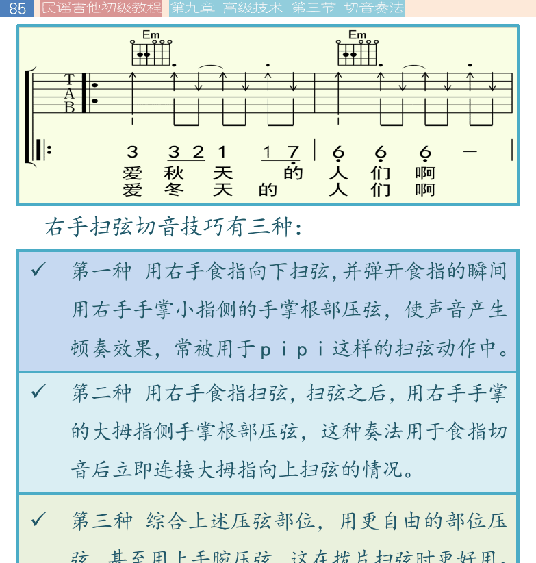 民谣吉他初级教程 第85页  左手切音  柠檬树_Lemon_Tree  雷鬼节奏  [左上]