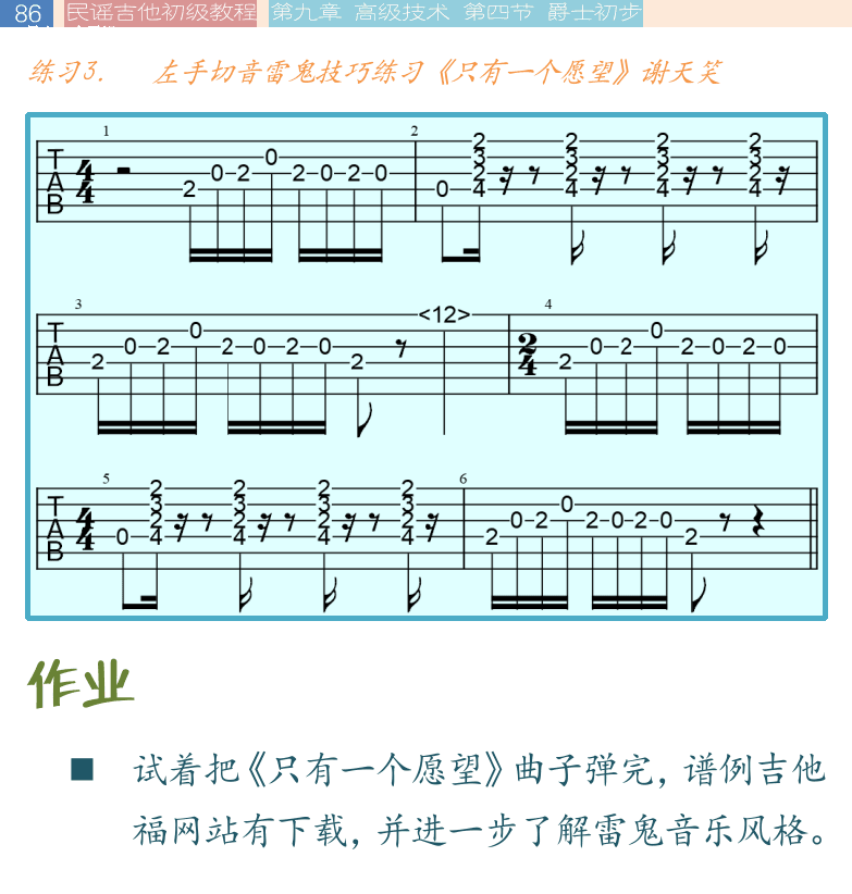民谣吉他初级教程 第86页  只有一个愿望  第四节_爵士初步  爵士音阶  爵士和弦  [左上]