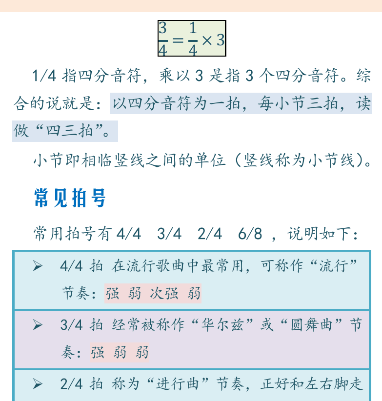 民谣吉他初级教程 第38页  简谱结构  调号和拍号  常见拍号  音符和时值  [右上]