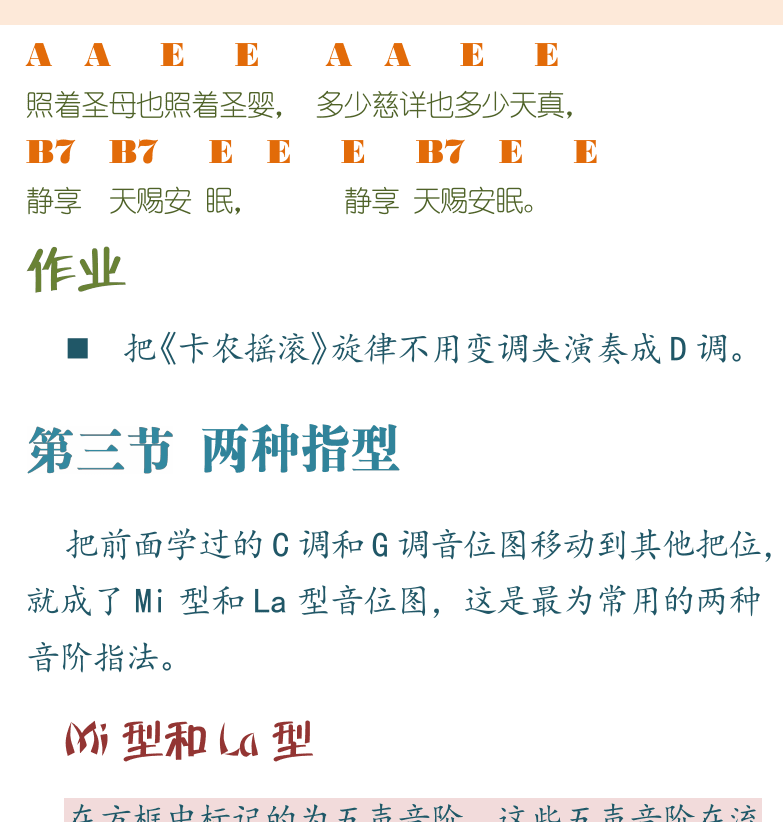 民谣吉他初级教程 第53页  平安夜  Silent_Night  第三节_两种指型  Mi型和La型  指板位置  [右上]