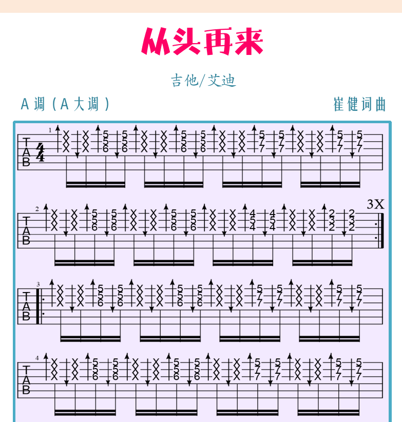 民谣吉他初级教程 第92页  哑音奏法  从头再来  [右上]