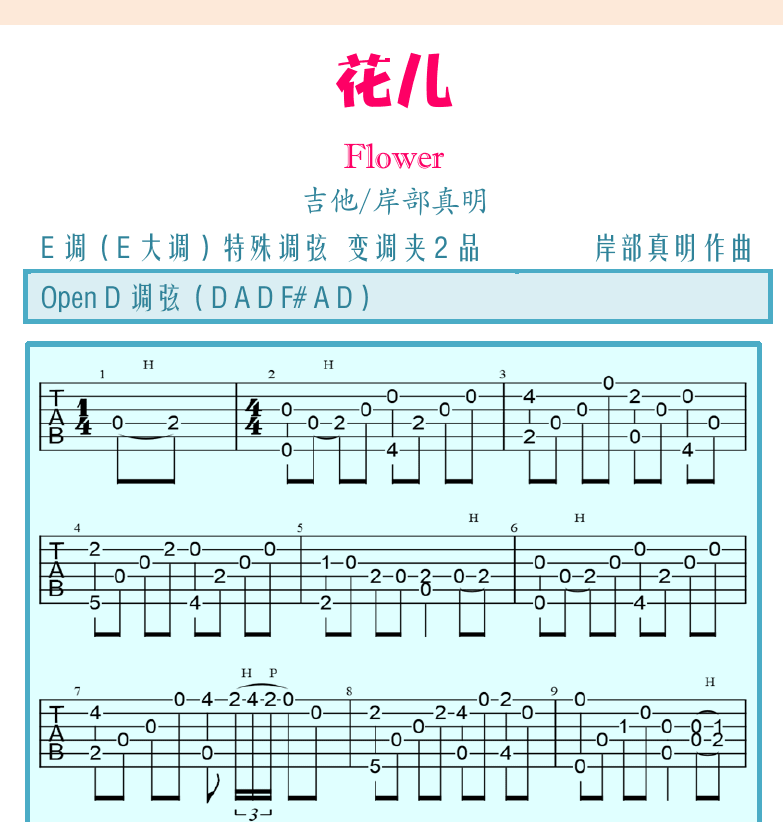 民谣吉他初级教程 第98页  风之国度  指弹独奏  花儿  Flower  [右上]