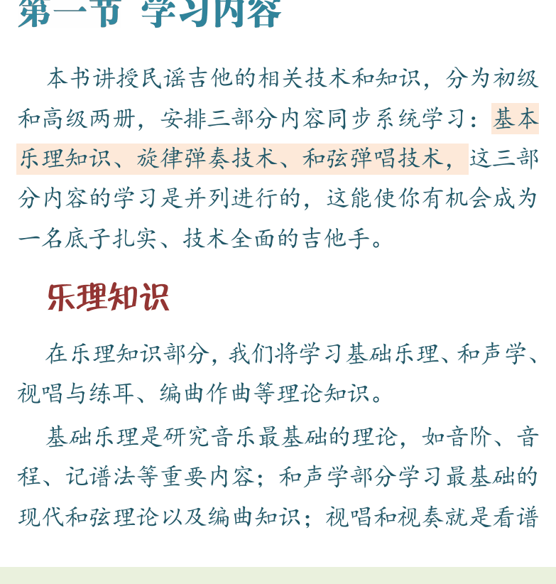 民谣吉他初级教程 第2页  第一节_学习内容  乐理知识  [左下]