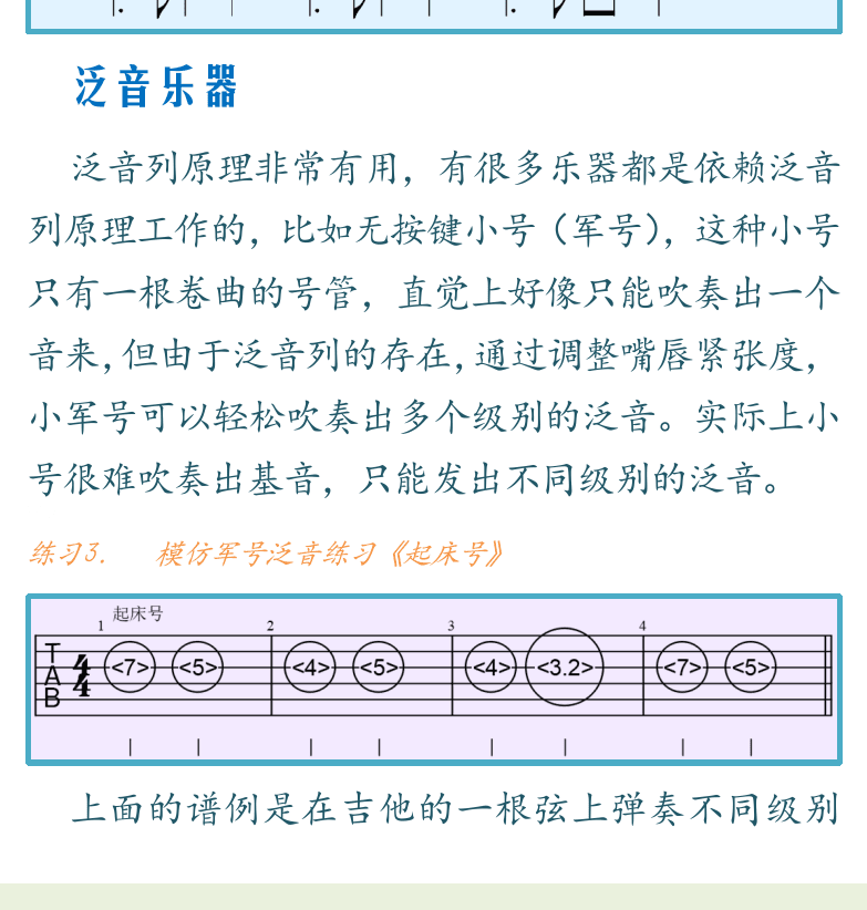 民谣吉他初级教程 第80页  沧海一声笑  泛音乐器  军号曲  定律方法  五度相生律  [左下]