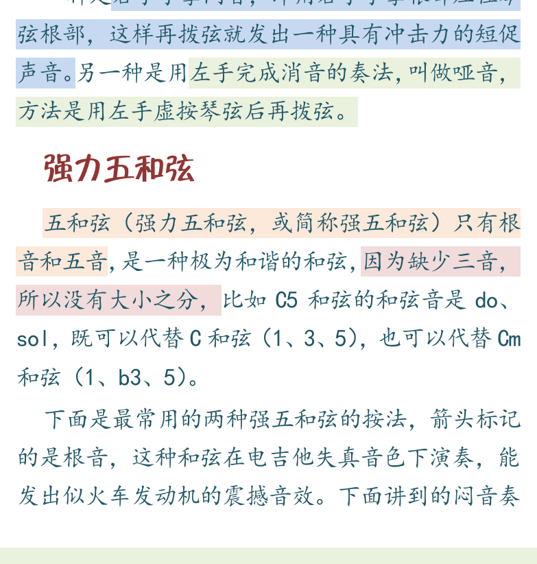 民谣吉他初级教程 第90页  第五节_弱音技巧  强力五和弦  闷音奏法  [左下]