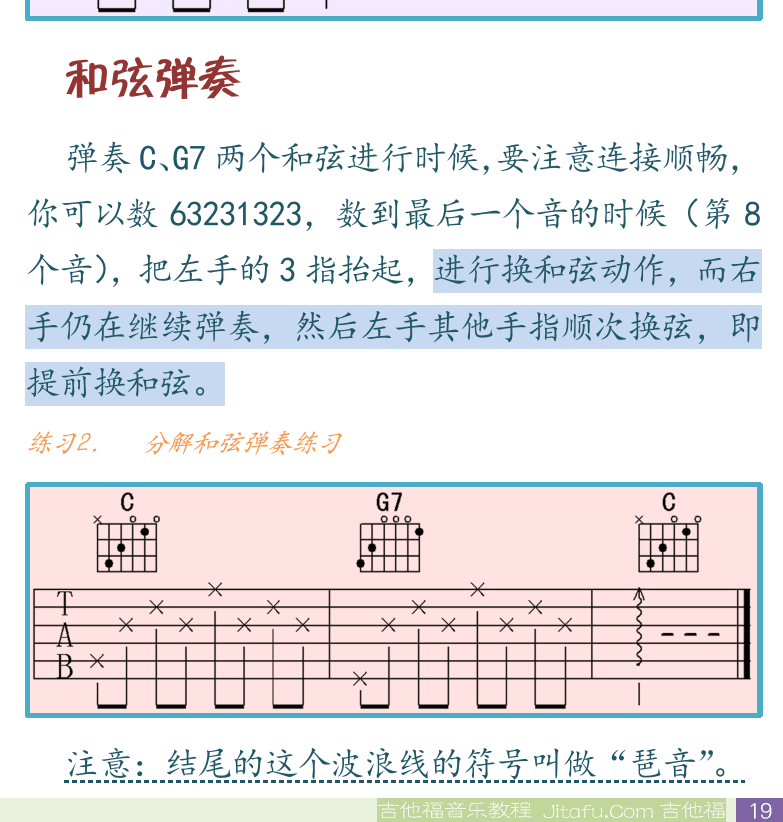 民谣吉他初级教程 第19页  和弦右手弹法  和弦弹奏  [右下]
