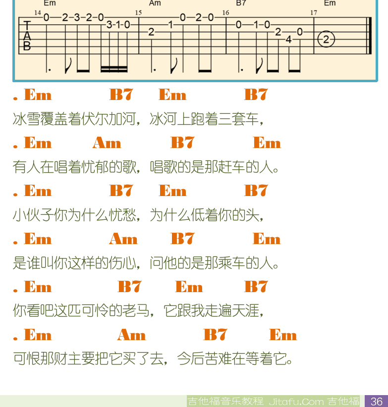 民谣吉他初级教程 第36页  音阶模进  三套车  [右下]