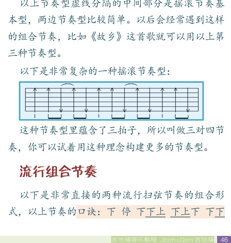 民谣吉他初级教程 第46页  Boulevard_Of_Broken_Dreams  组合节奏型  第四节_扫弦组合节奏  摇滚组合节奏  流行组合节奏  [右下]
