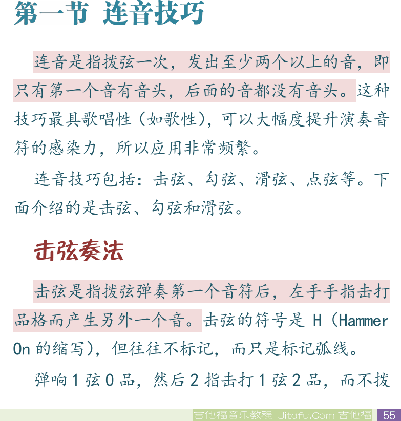 民谣吉他初级教程 第55页  梁祝  第六章_指弹初步  第一节_连音技巧  击弦奏法  [右下]