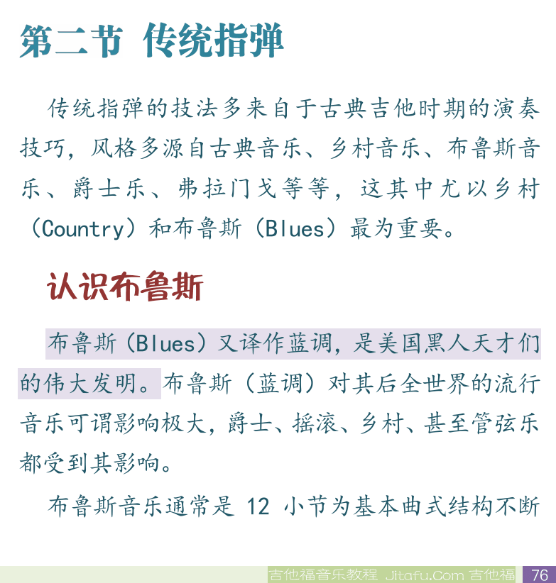 民谣吉他初级教程 第76页  手指分工  第二节_传统指弹  认识布鲁斯  [右下]