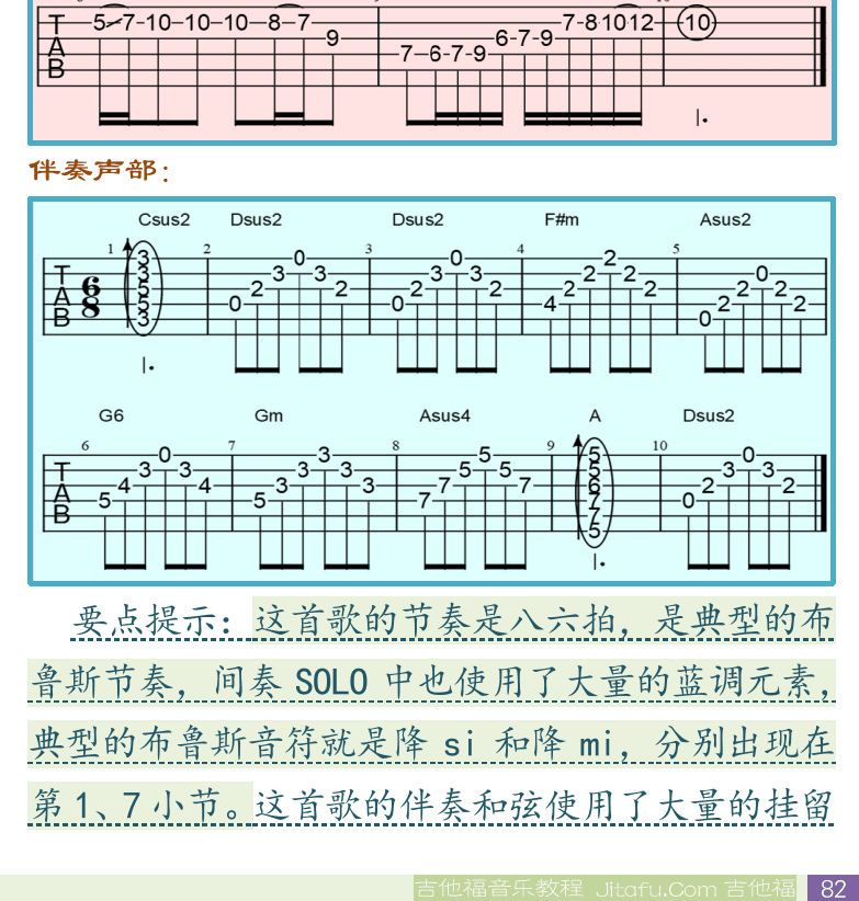 民谣吉他初级教程 第82页  第二节_华彩与独奏  同桌的你  [右下]