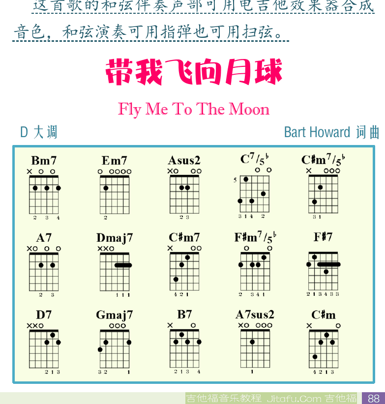民谣吉他初级教程 第88页  爵士和弦进行  北京北京  带我飞向月球  Fly_Me_To_The_Moon  [右下]