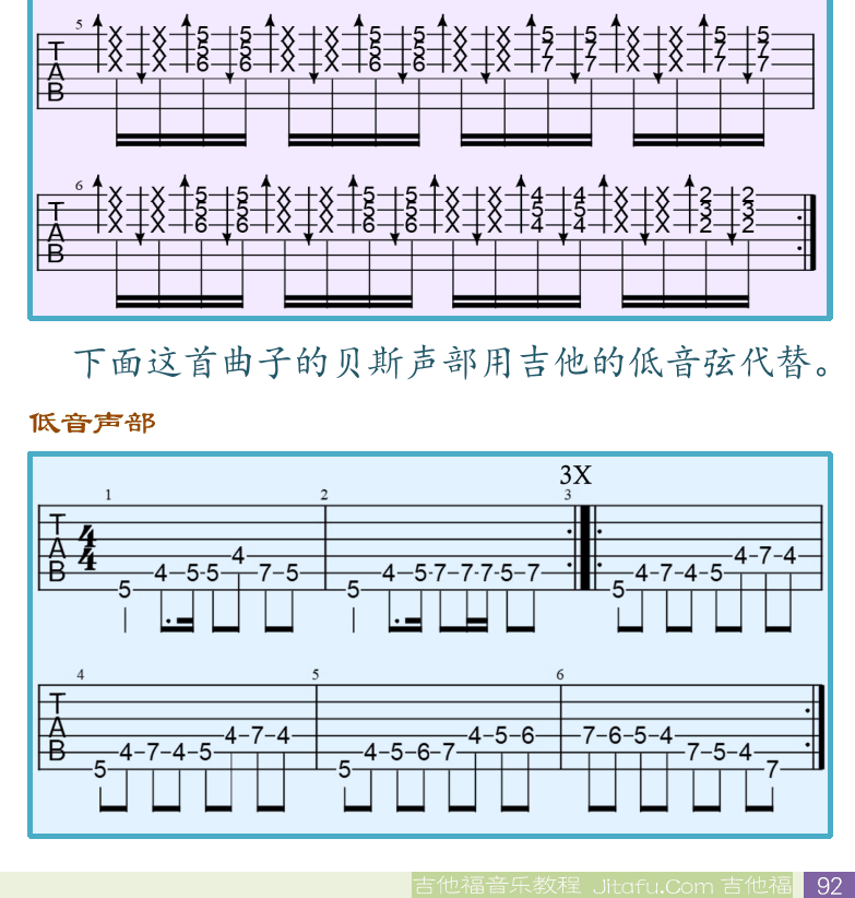 民谣吉他初级教程 第92页  哑音奏法  从头再来  [右下]