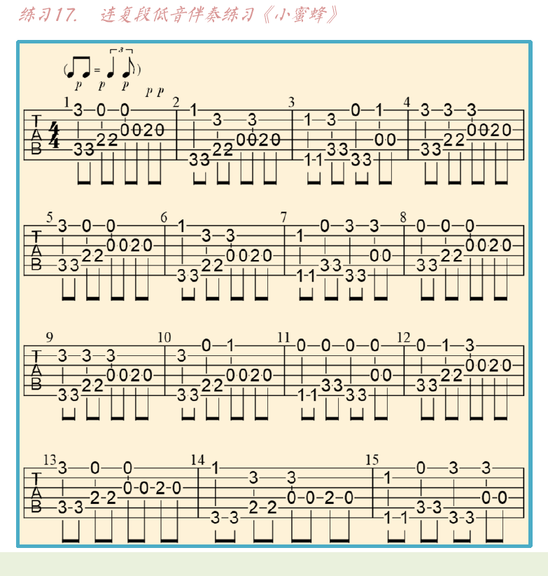 民谣吉他高级教程 第61页  连复段低音  小蜜蜂-5  旋律线低音  小蜜蜂-6  即兴指弹  [左下]
