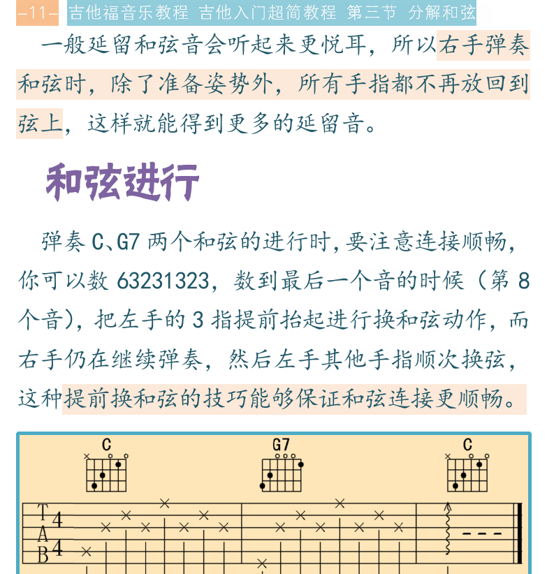 吉他入门超简教程 第11页  和弦进行  琶音弹法  和弦简化  [左上]