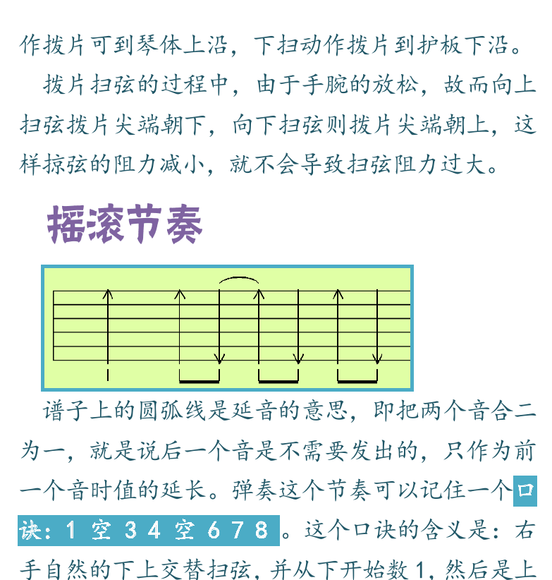 吉他入门超简教程 第15页  第四节_拨片扫弦  扫弦奏法  右手扫弦要领  摇滚节奏  手指扫弦  [右上]