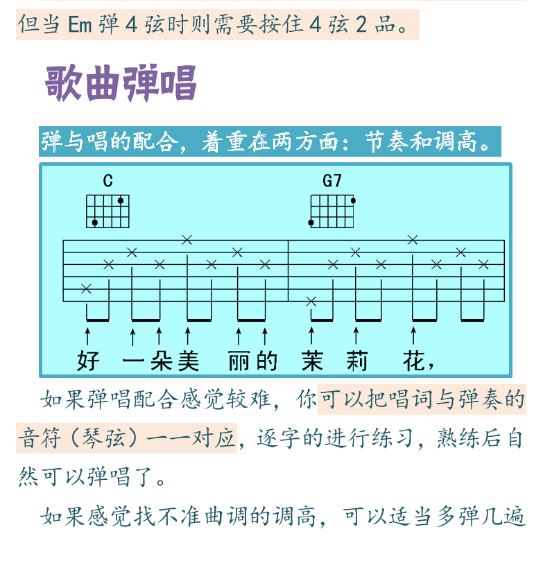 吉他入门超简教程 第12页  歌曲弹唱  茉莉花  [左下]