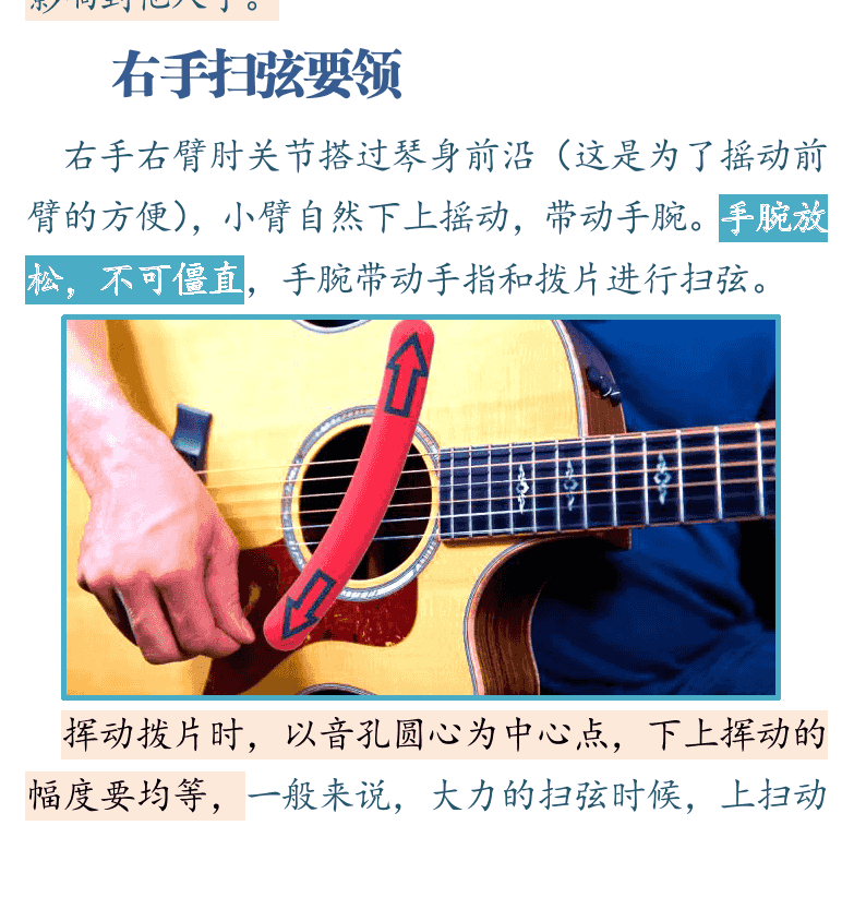 吉他入门超简教程 第15页  第四节_拨片扫弦  扫弦奏法  右手扫弦要领  摇滚节奏  手指扫弦  [左下]
