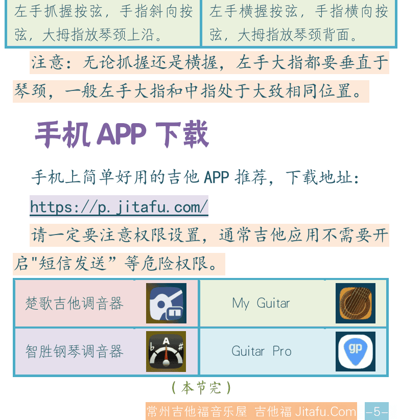 吉他入门超简教程 第5页  左手按弦  左手抓握按弦  左手横握按弦  手机APP下载  [右下]