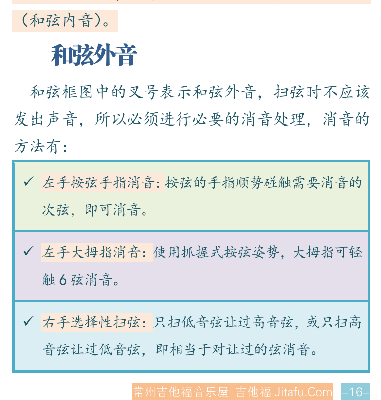 吉他入门超简教程 第16页  流行节奏  横按和弦  大横按  小横按  和弦外音  [右下]