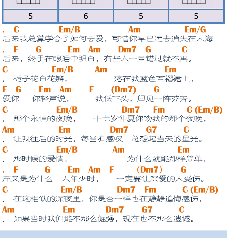 民谣吉他弹唱谱集 第15页  后来  [左下]