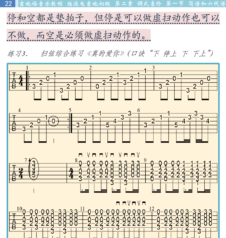 摇滚电吉他初级教程 第22页  第二章_调式音阶  第一节_简谱和六线谱  简谱视唱  [左上]