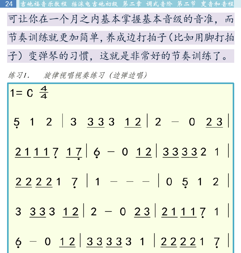 摇滚电吉他初级教程 第24页  第二节_变音和音程  国际标准音  变音记号  [左上]