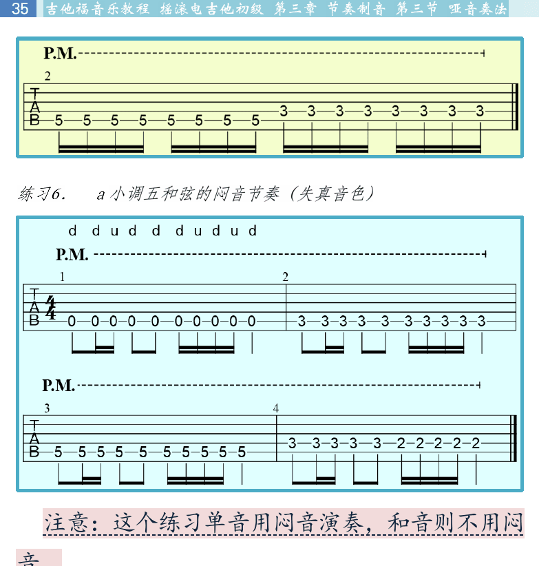摇滚电吉他初级教程 第35页  综合应用  Big_Gun  第三节_哑音奏法  左手哑音  [左上]