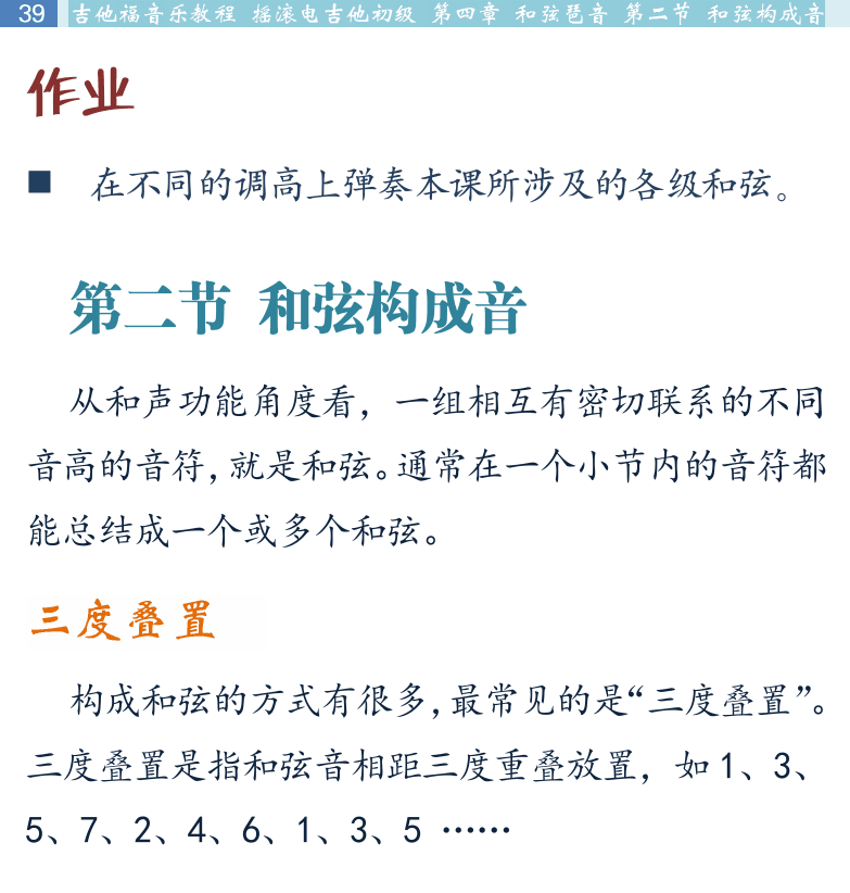 摇滚电吉他初级教程 第39页  第二节_和弦构成音  三度叠置和弦  三和弦  [左上]
