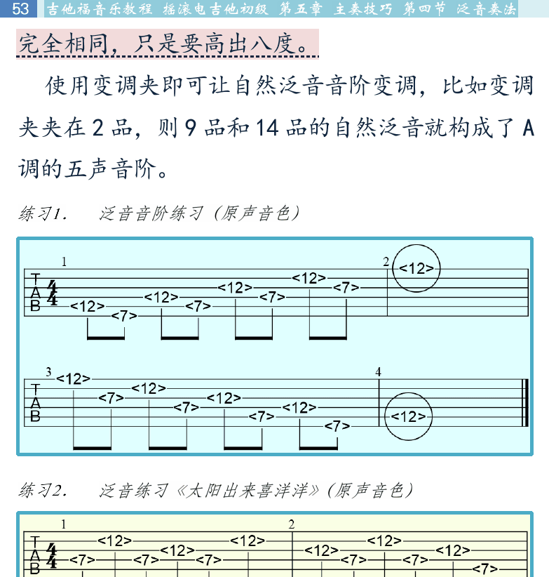 摇滚电吉他初级教程 第53页  沧海一声笑  人工泛音  拨片泛音  [左上]