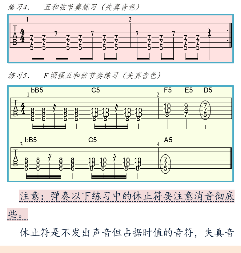 摇滚电吉他初级教程 第33页  休止符消音  别来纠缠我  第二节_闷音奏法  [左下]