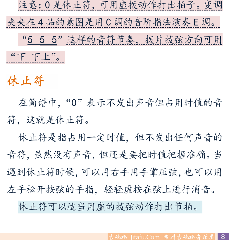 摇滚电吉他初级教程 第8页  旋律弹奏  新长征路上的摇滚  休止符  [右下]